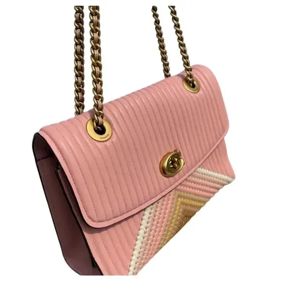 COACH Parker with colorblock quilting and rivets Peony NWT - Picture 2 of 13